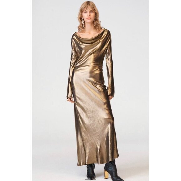 NWT Zara Collection 14 Season  A/W 2023 Metallic Bias Cut Long Sleeve Dress M - Picture 2 of 5